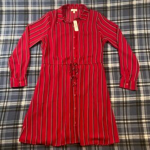 Charming Charlie Womens Red Striped Long Sleeve Button Front Shirt Dress Small